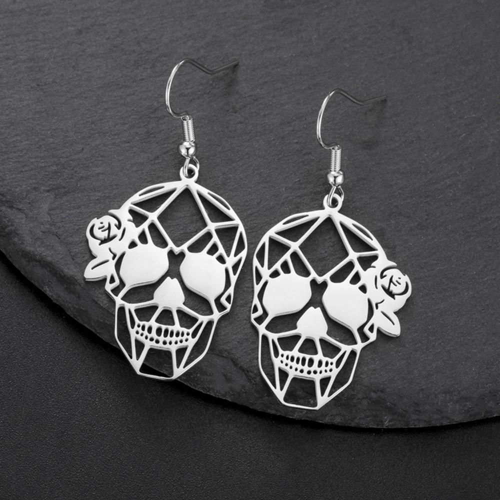 

My Shape Gothic Skull Bone Earrings Stainless Steel Dangle Earrings Skeleton Hanging Earrings Cocktail Party Halloween Jewelry