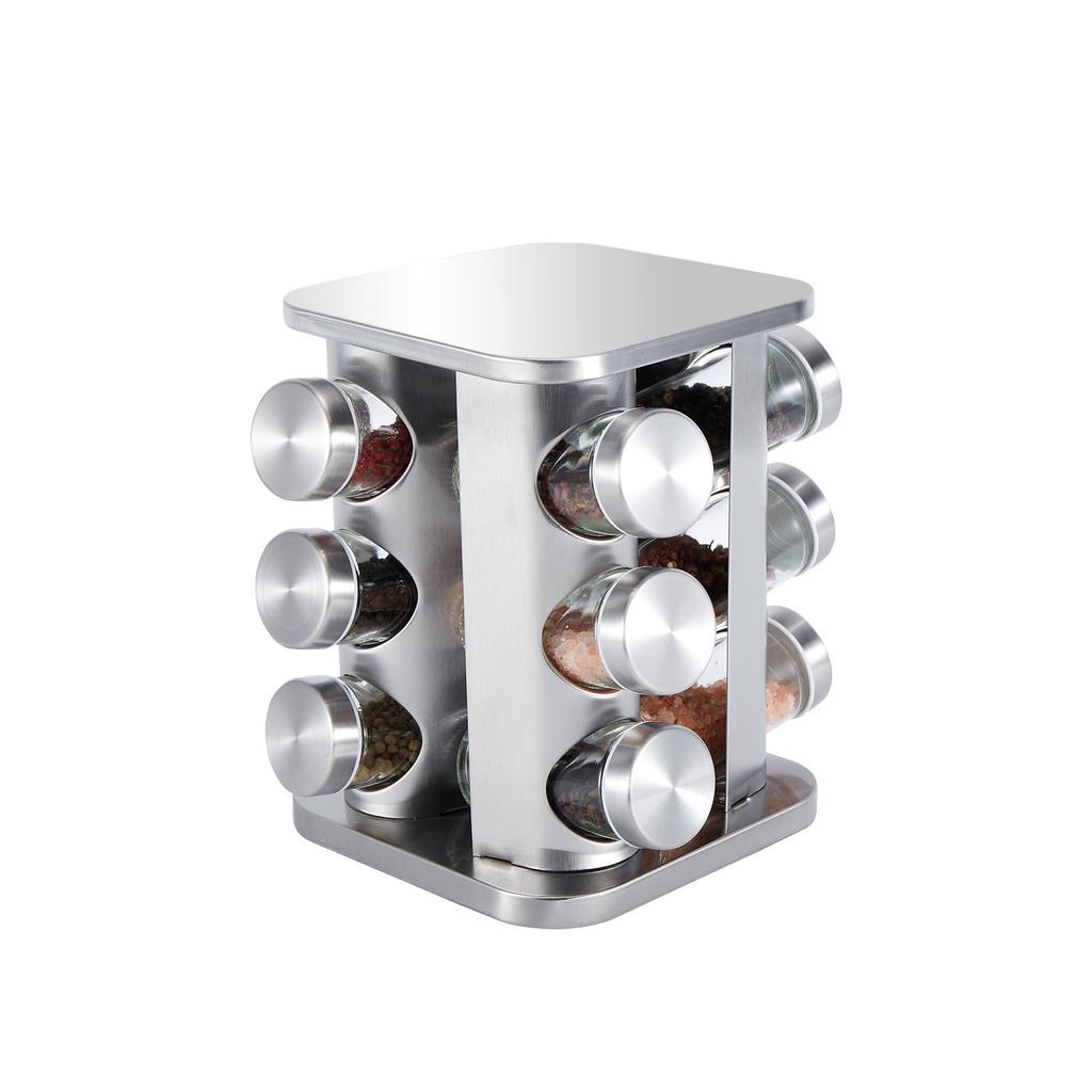 360-Degree Rotating Stainless Steel Spice Rack, Spice Jars, Multi-Compartment Spice Rack, Kitchen Storage