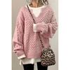 Women's Chunky V Neck Sweater Long Sleeve Loose Cable Ribbed Knit Pullover Jumper Tops