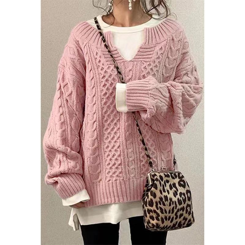 Women's Chunky V Neck Sweater Long Sleeve Loose Cable Ribbed Knit Pullover Jumper Tops