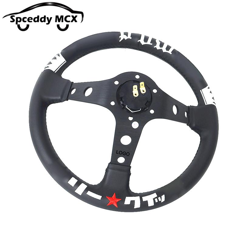 13inch 320mm JDM Classic Drift Racing Steering Wheel Real Leather Car Universal With Accessories 326Power
