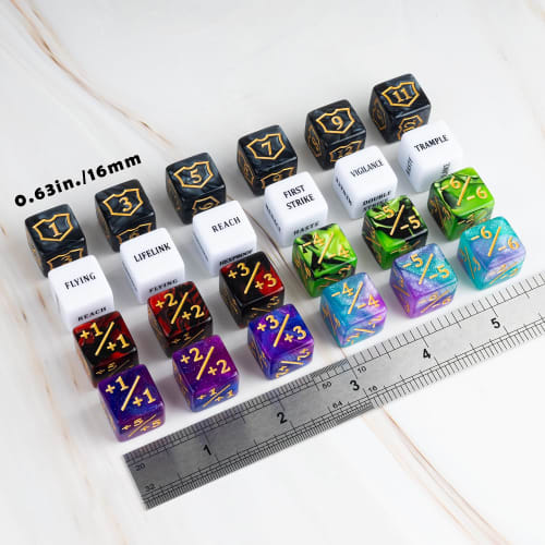 63 MTG Dice Counters, Bulk Ability Keywords, MTG Token Sealed Life Counter, 6-Sided Dice Set for Magic the Gathering, TCG, Card Game Accessories