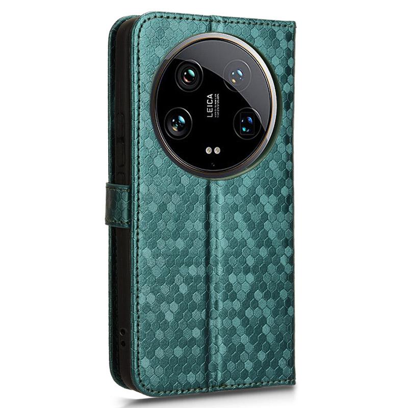 For Xiaomi 14 Ultra Case Dots Imprinted PU Leather Wallet Stand Phone Cover