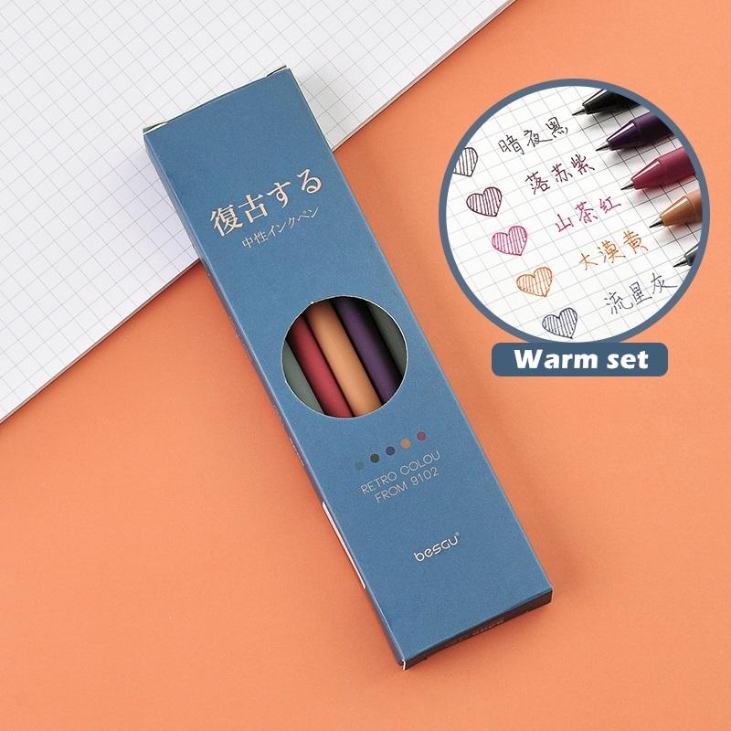5pcs Retro Color Pen Set Triangular Barrel Vintage Purple Gray Brown Gel Ink Pens for Marker Liner Office School Supplies A6727