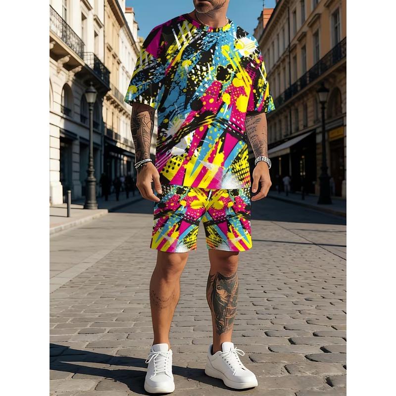 Colorful Graffiti 3D Print Tracksuits Men's Women Casual Short Sleeve