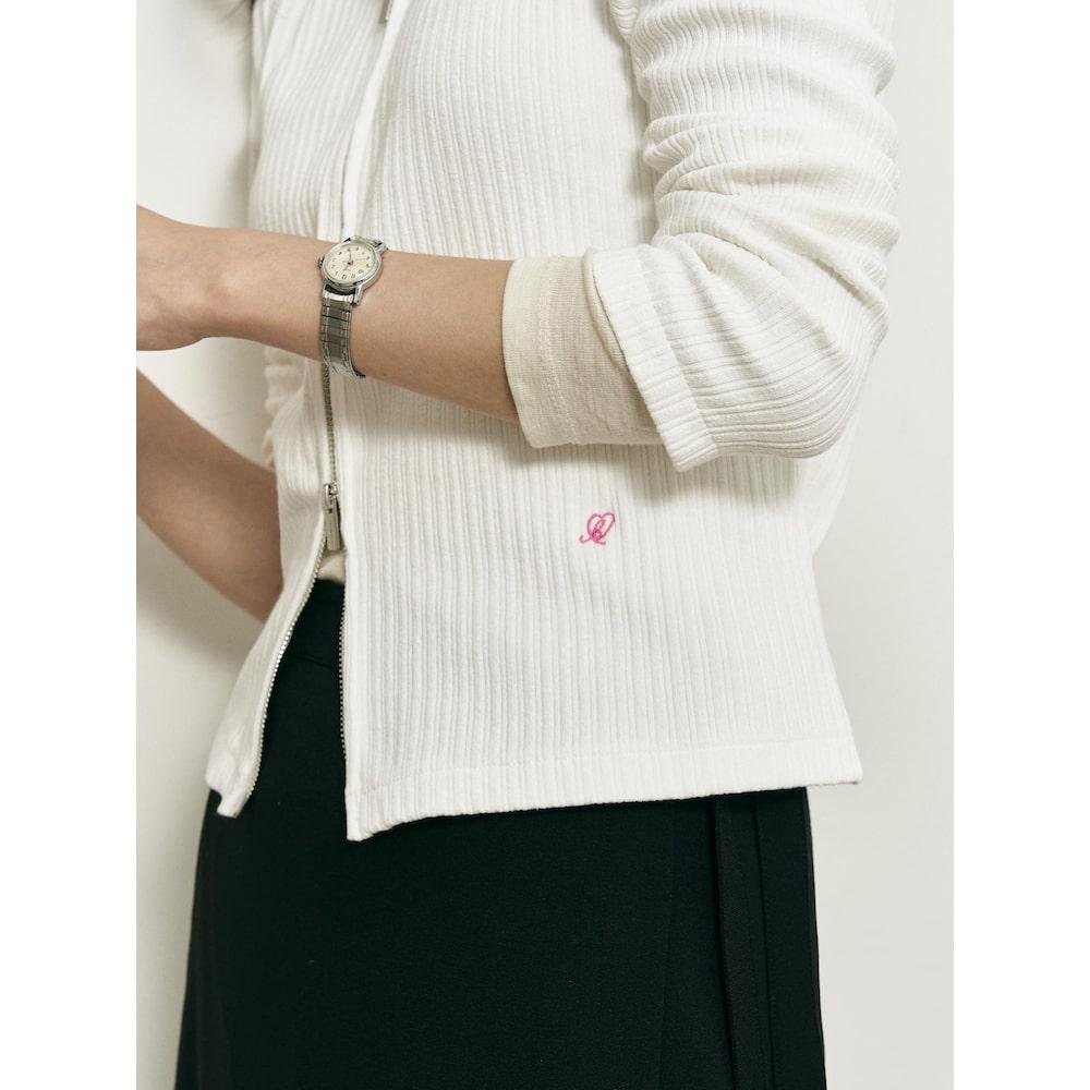 Binpolleidiseu [B. My] Ribbed Two-Way Collar Zip-Up Ivory (Bf5841N010)