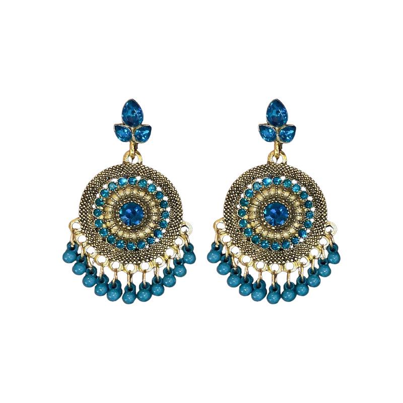 Vintage Bohemian Rhinestone & Faux Pearl Tassel Earrings