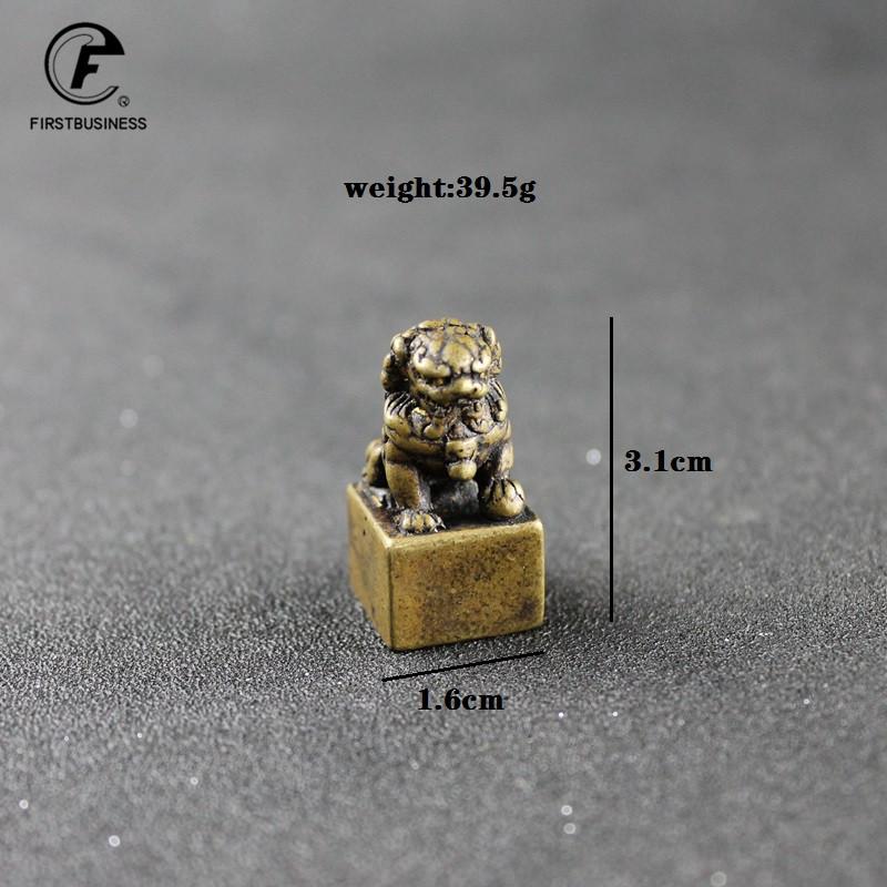 Solid Pure Brass Small Lion Seal Statue Chinese Feng Shui Lucky Home Decorations Ornaments Lovable Animal Figurines Desk Decor