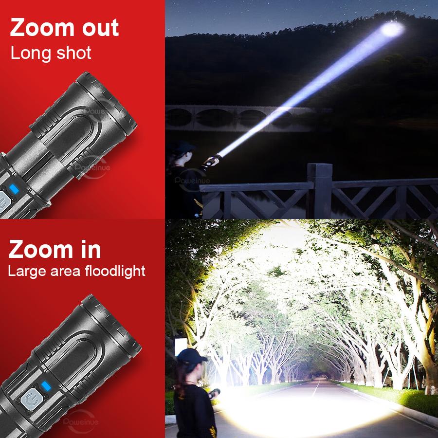 High power 300W LED aluminum alloy flashlight Type-C rechargeable flashlight,suitable for remote home,outdoor,emergency lighting and cold resistance