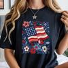 American Flag Faux Floral Tee, 4th of July Patriotic Shirt, Summer Freedom Top, Retro 4th of July Celebration Tee