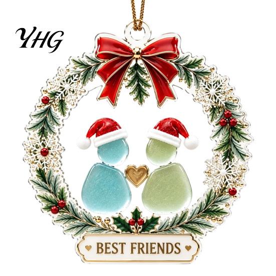 Party Supplies for Home Best Friends Christmas Wreath Pendant, Acrylic Hanging Ornament, Festive Atmosphere Decor Decorative Piece Holiday Decoration