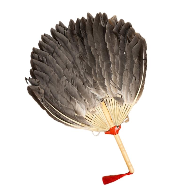 Vintage Chinese Fan Gooses Feather Wedding Party Fan Dance Feather Hand Fan Photograph Props Wood Craft Decorations Fan