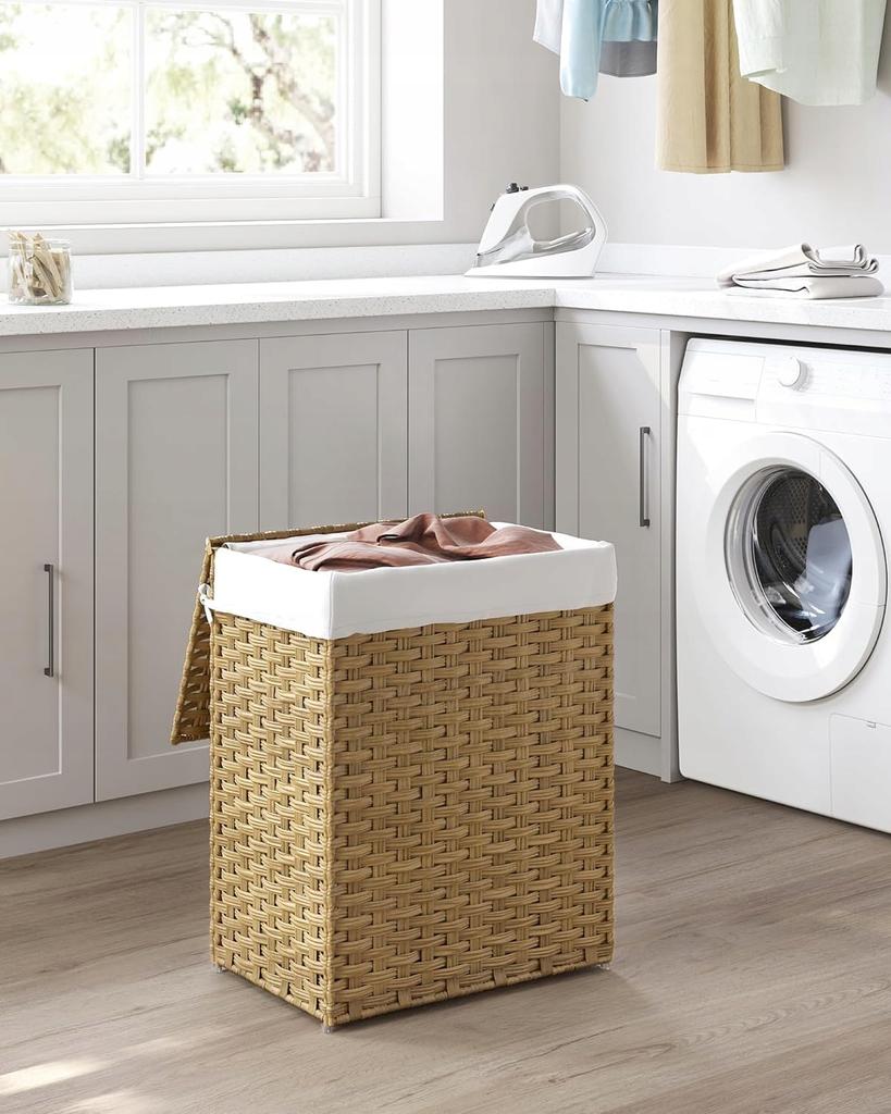 Hand-woven Rattan Laundry Basket 90L Laundry Organizer with Lid