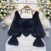 Pullovers Tops Women Strappy Crop Long Sleeves Backless Short Shirt Slim Pullover Tops