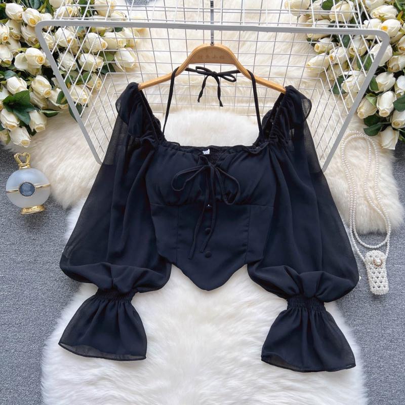 Pullovers Tops Women Strappy Crop Long Sleeves Backless Short Shirt Slim Pullover Tops