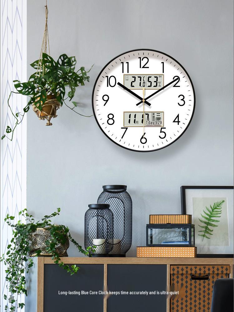 Silent Wall Classic Quartz 6026 Clock With Lcd Calendar For Living Room