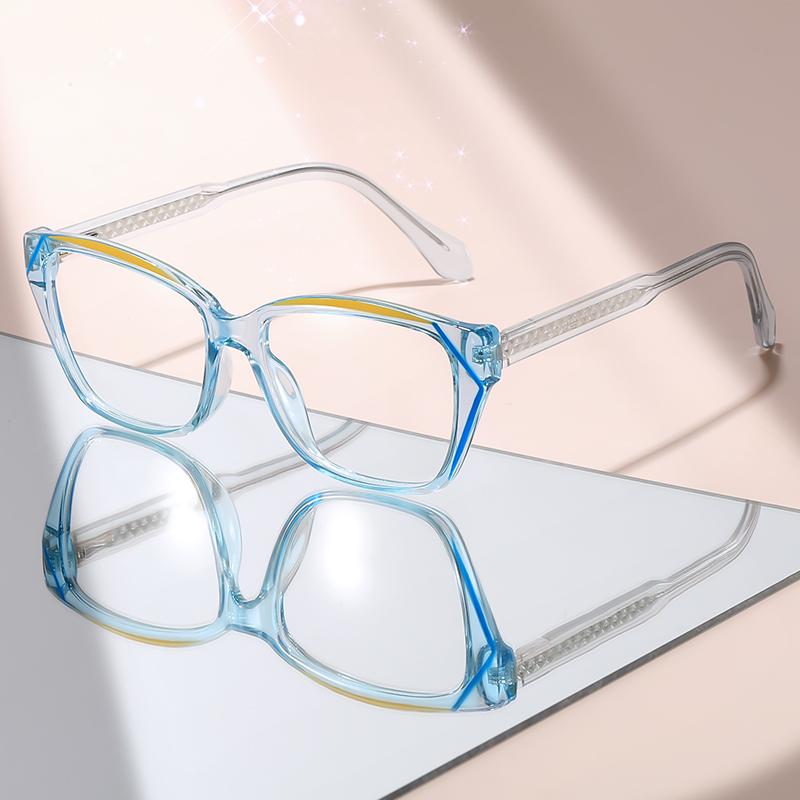 2026 Trend Light Blue Transparent Cat Eye Glasses with Yellow Accents, Anti Blue Light Eyewear for Women's Daily & Office Wear