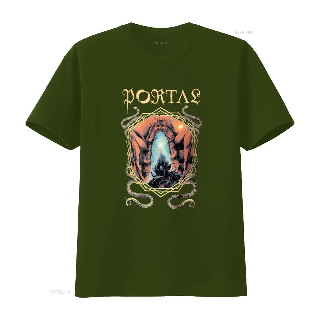 Portas Band Logo T Shirt Gothic Fantasy Design With Serpents And Mysterious Portal Vintage Breathable Casual Graphic