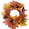 Artificial Maple Leaves Wreath With Berries Sunflowers Candle Rings For Farmhouse Fall Thanksgiving Wedding Centerpiece Table Door Decor
