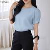 Women Casual Round Neck Solid Color Short Sleeve Blouse