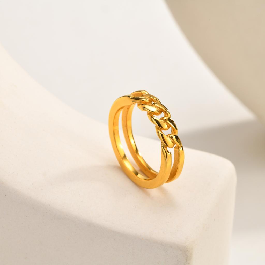 Chain Ring for Women Stainless Steel Double Layer Cuban Link Twist Geometric Rings Jewelry Waterproof