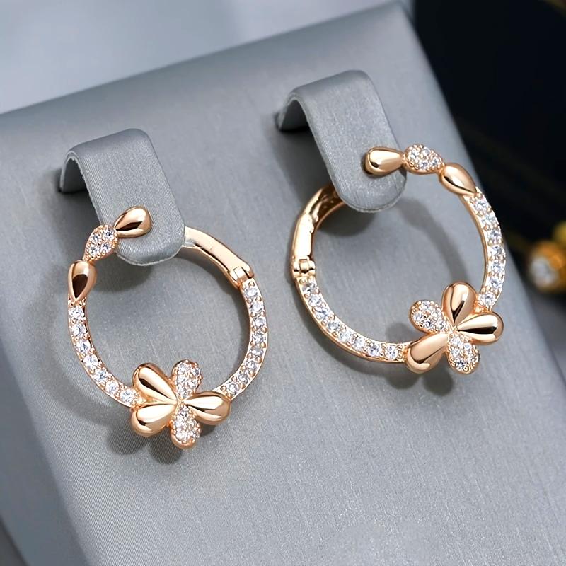 Fashionable High-end European and American Flower Circle Earrings for Women Fresh Creative Versatile Holiday Party Zircon Gift