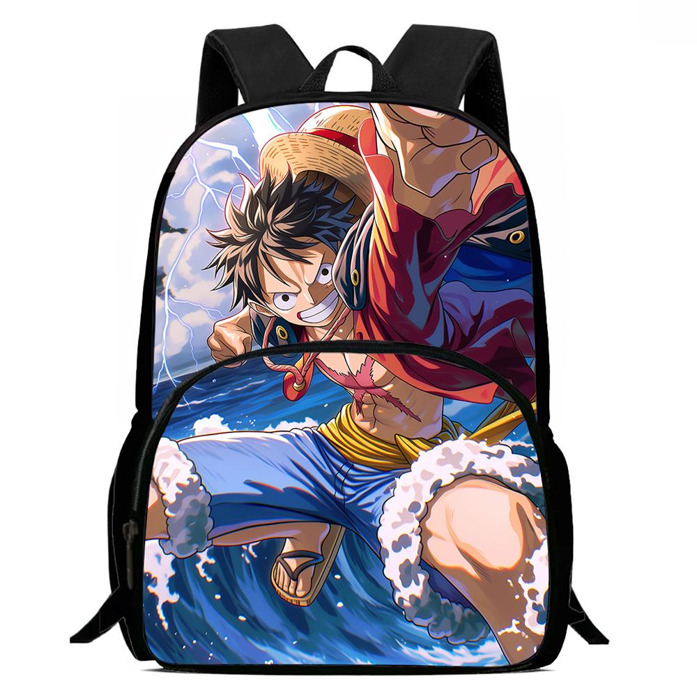 One Piece 15 Inch Front Pocket Backpack for Boys Girls Best Gifts Lightweight Durable Cartoon School Bookbag for Children Travel