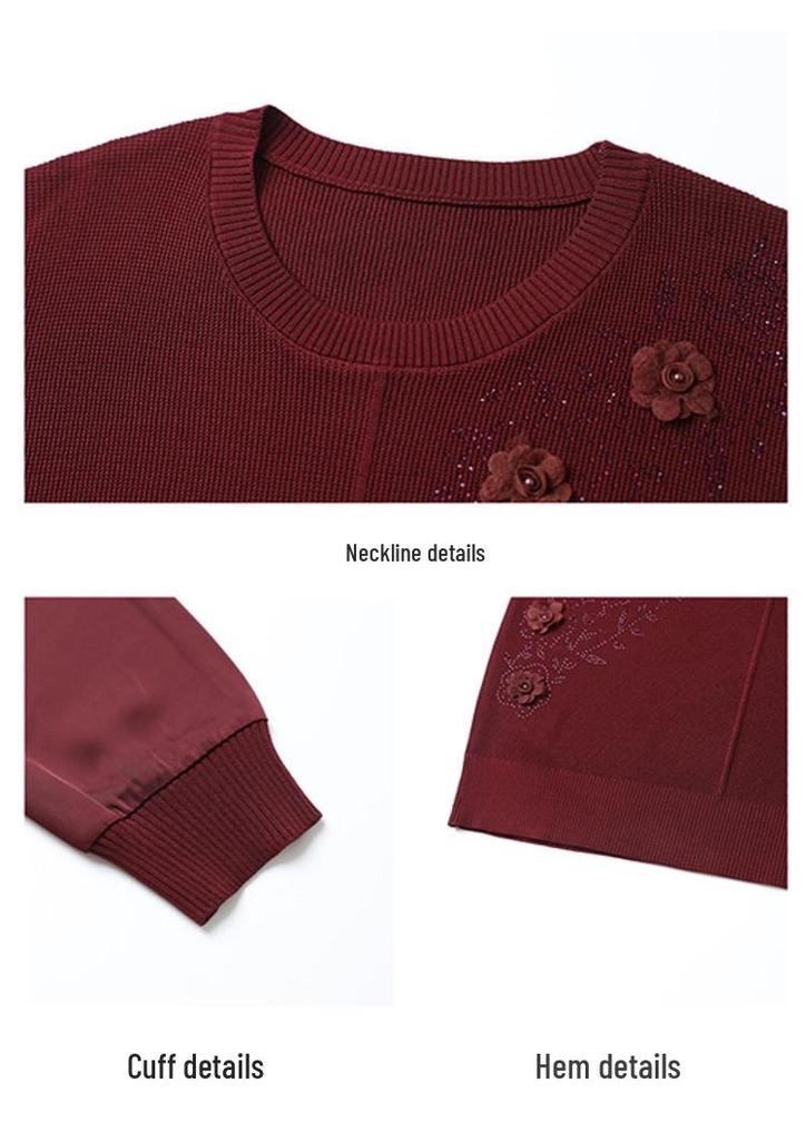 2026 Spring Ice Silk Wool Patchwork Knitwear for Middle-aged and Elderly Women