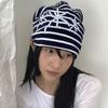 Embroidered Striping Stretch Knitting Cap Adjustable Brimless Unisex Hat For Adults And Infants