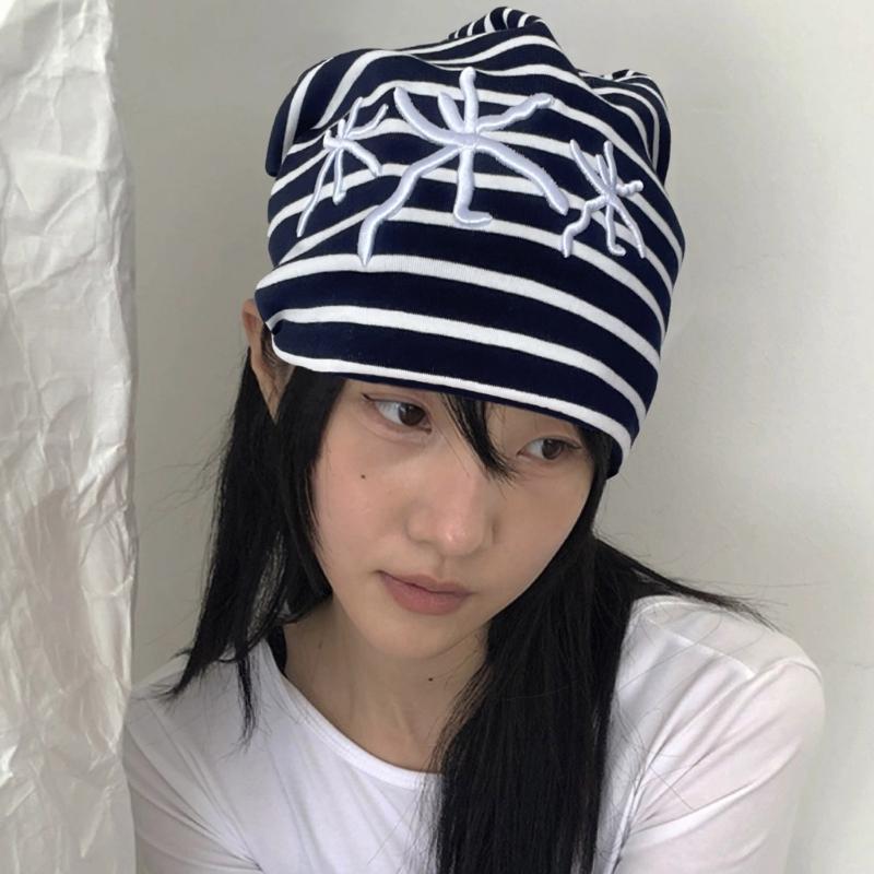 Striping Embroidered Elastic Beanies Brimless Knitting Hat For Men Women And Kids Soft Stretchable Cap