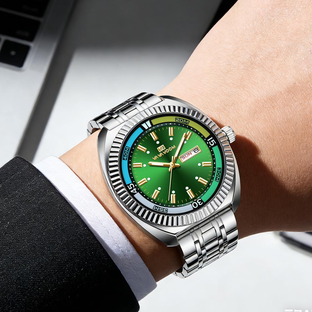 Men Watch Green Classic Diving Series 42mm Silver Stainless Steel Luxury Business Clock 3Bar Waterproof Student Timing Man Watch