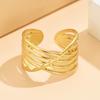 INS Style Geometric Intersecting Stainless Steel Ring for Women, 18K Gold Plated Titanium Steel Jewelry.