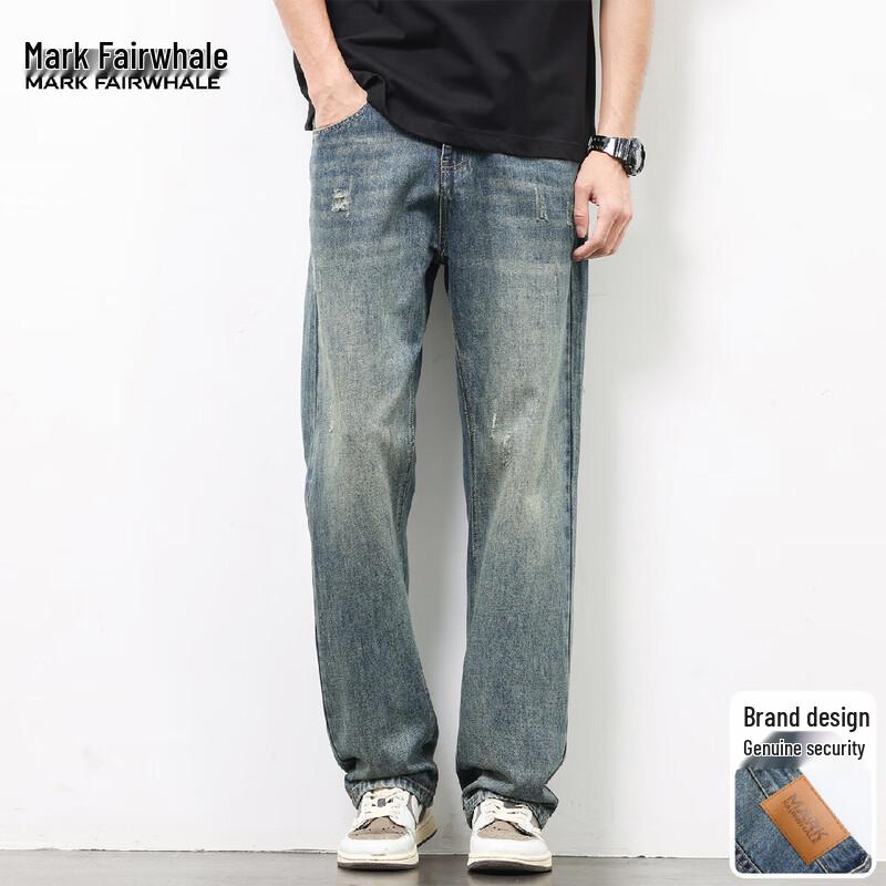 Mark Fairwhale Men's Tencel Blend Retro Straight Wide-Leg Jeans