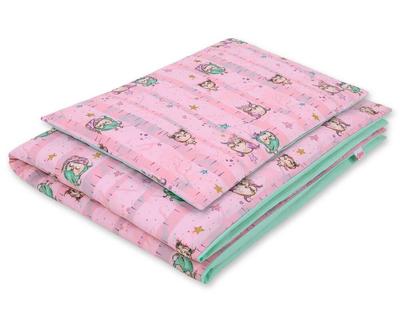 Double-sided 2-piece Cotton Children's Bedding - Pink and Mint Owls