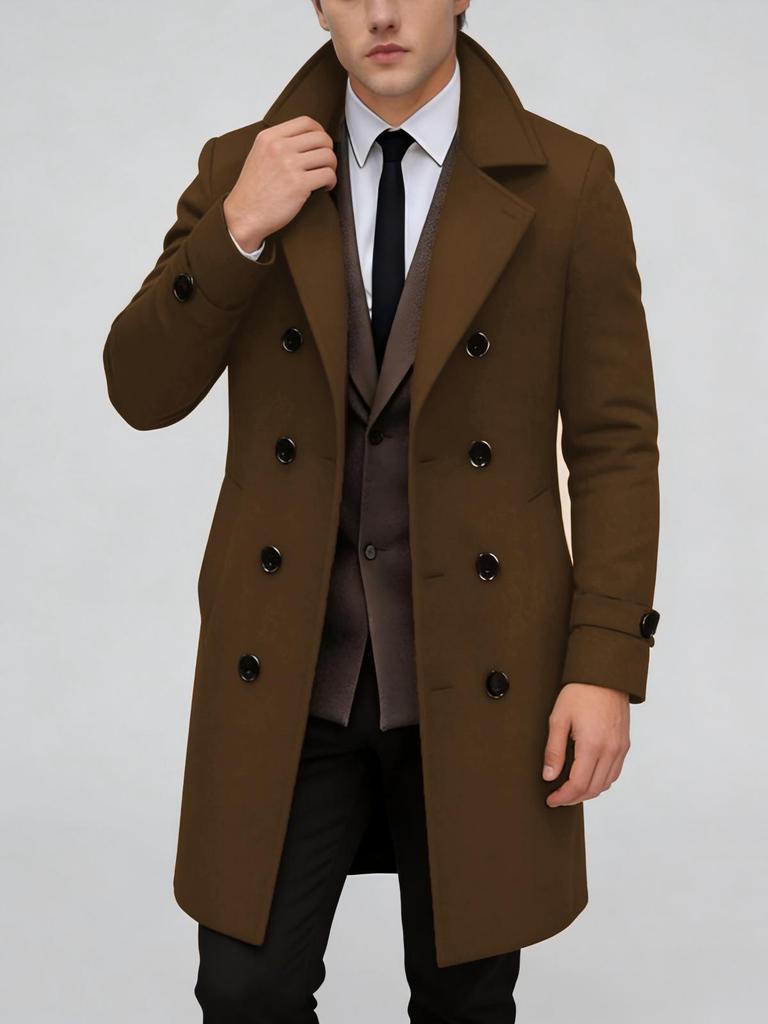 2025 European Men's Woolen Mid-Length Single-Breasted Fashion Overcoat