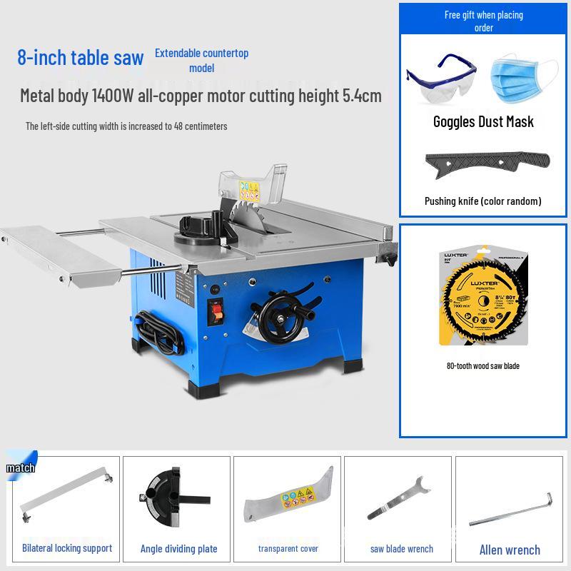 LUXTER 8" Small Table Saw with 45° Miter for Precision Cutting