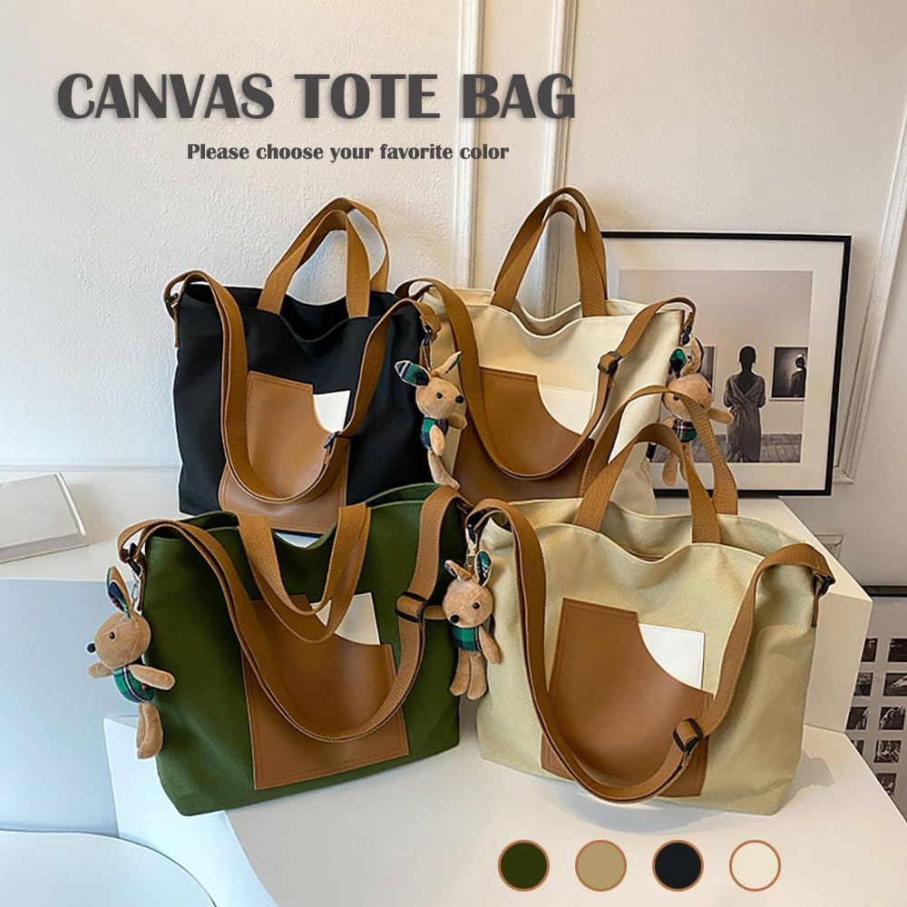 DOSARRIBA Canvas Tote Bag, CrossbodyShoulder Bag, Large Capacity, Zippered Cloth, Interior and Exterior Pockets, Ultra-Lightweight (480g), Unisex,