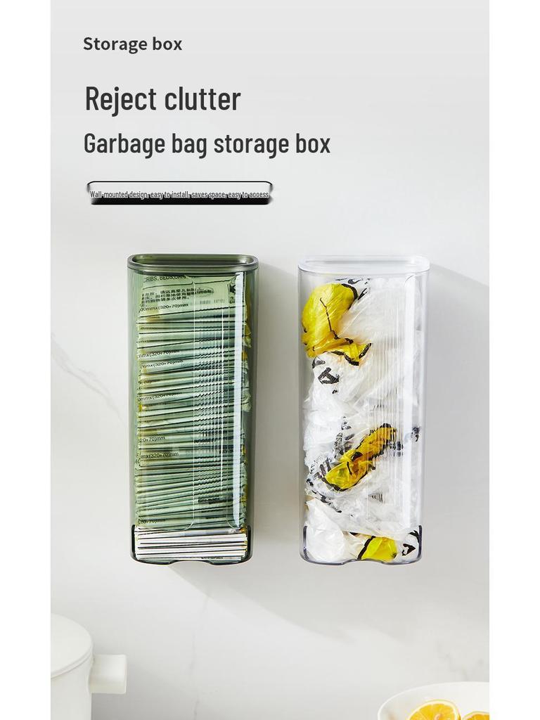 Punch-Free Wall-Mounted Trash Bag Storage Box - Transparent Plastic Wrap Sleeve Organizer for Kitchen