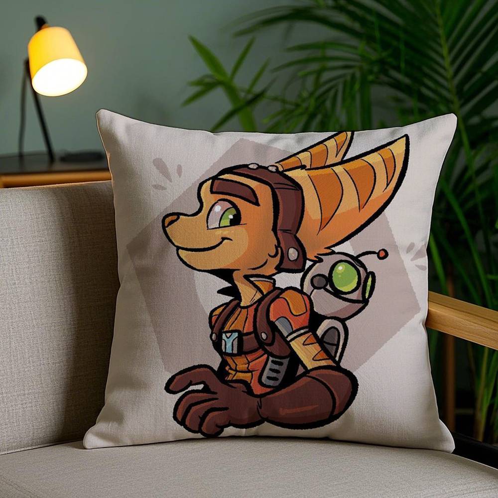 Kreslený R-Ratchet N C-Clank Povlak na polštář Plyšová látka Měkký oboustranný potisk Potah na polštář na pohovku Potahy na dekorační polštáře