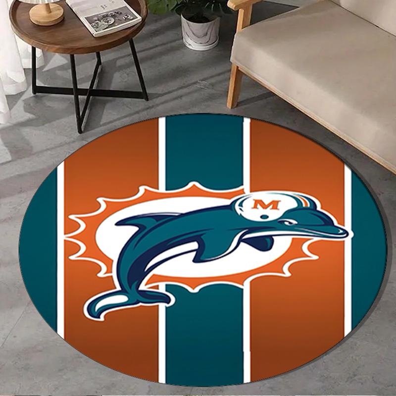 Dolphins Team Logo Artwork Round Rug for Livingroom,Bedroom, Palyroom, Chair Rug, Area rug, Circle Carpet, Large Size Fan Christmas gift