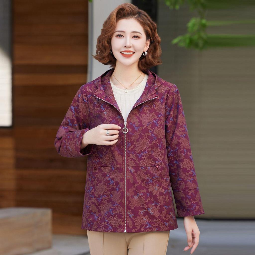 Extra Size Plus 200 Jin Spring/Autumn Casual Windbreaker Coat for Middle-aged & Elderly Women