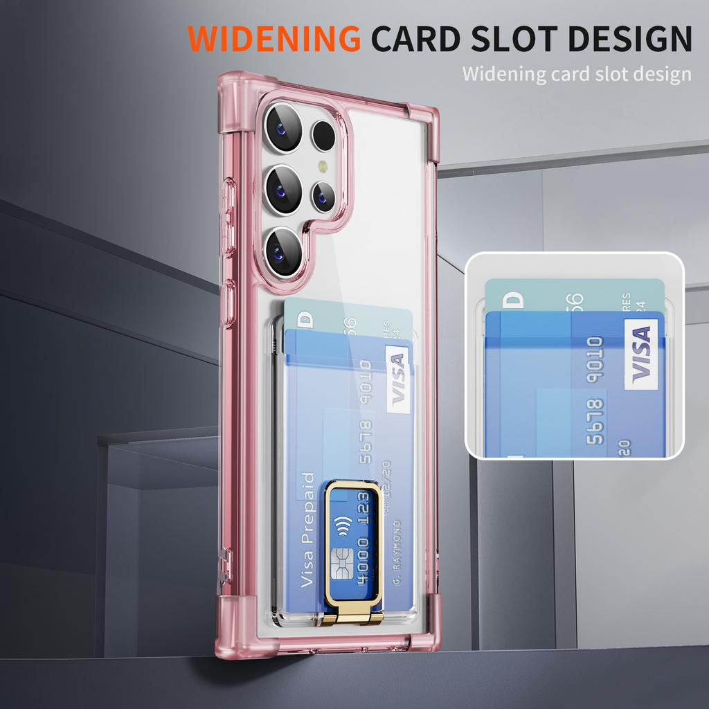 For Samsung Galaxy S23 Ultra Case Reinforced Corners TPU+Acrylic Phone Cover with Kickstand Card Holder