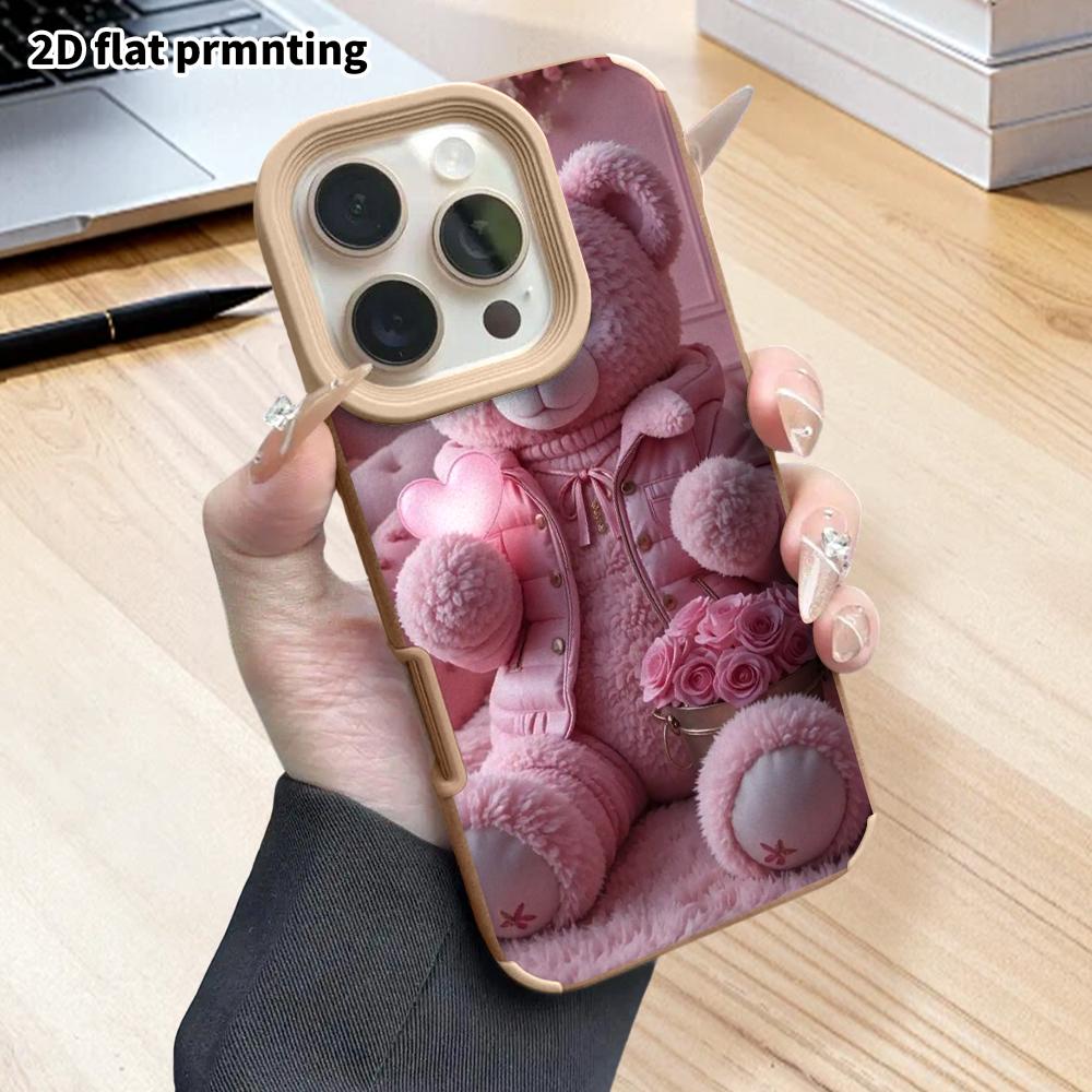 Phone Case: 2D Flat Lambskin Suitable for iPhone 18, 17, 16, 15, 14, 13 Pro Protective Cases, Coat Teddy Bear, Christmas and Halloween Gifts