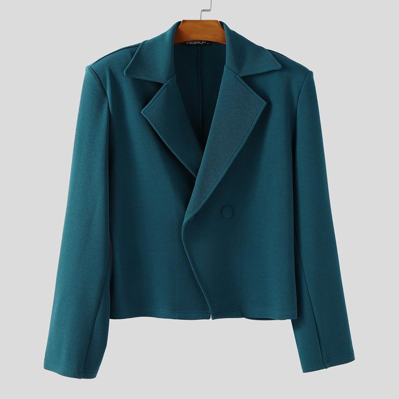 INCERUN Autumn Winter Men Long Sleeve Front Cross Cropped Short Blazer Coats