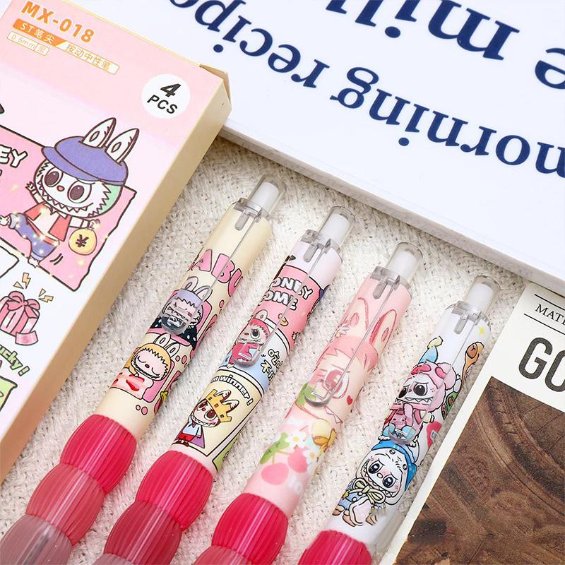4Pcs/Set Cute Ugly Fish Hanton Labubu Gel Pen Set For Note Taking Retro 0.5Mm Quick Drying Pen School Office Stationery Supplies