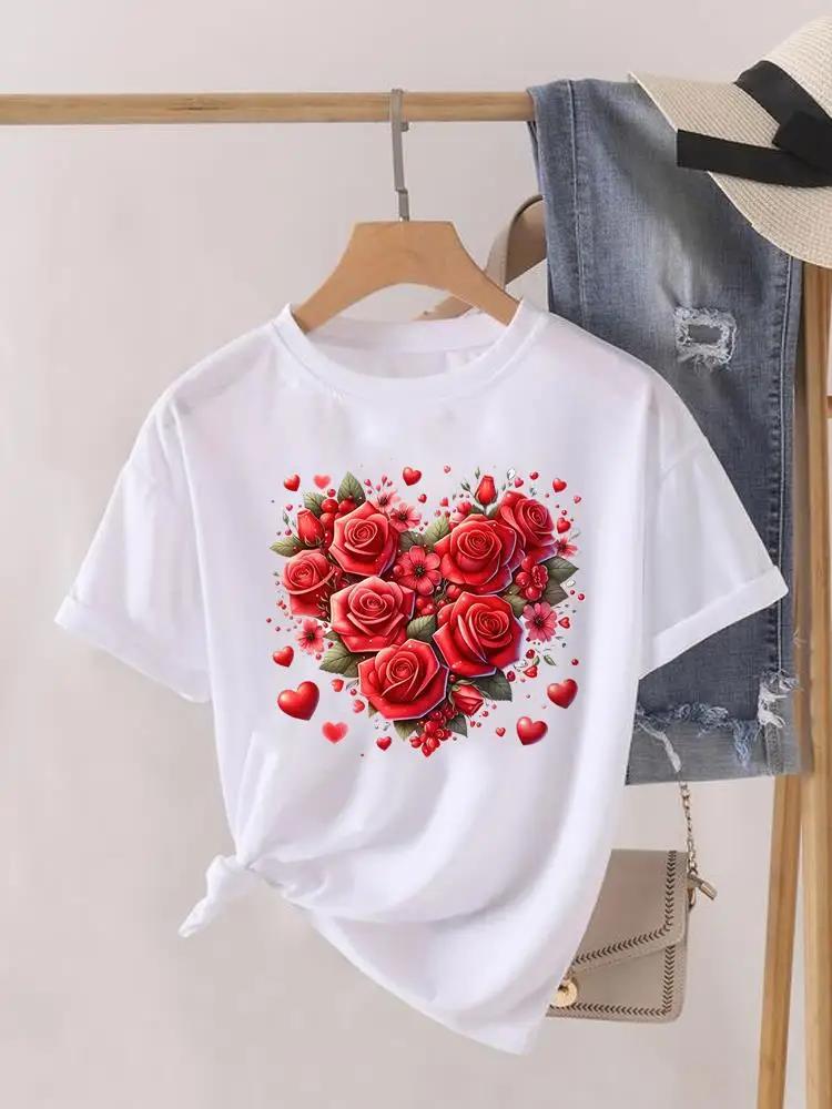 Short Sleeve Women Print Summer TShirt Fashion Clothing Graphic T-shirts Watercolor Flower Cute Clothes Lady Casual Tee