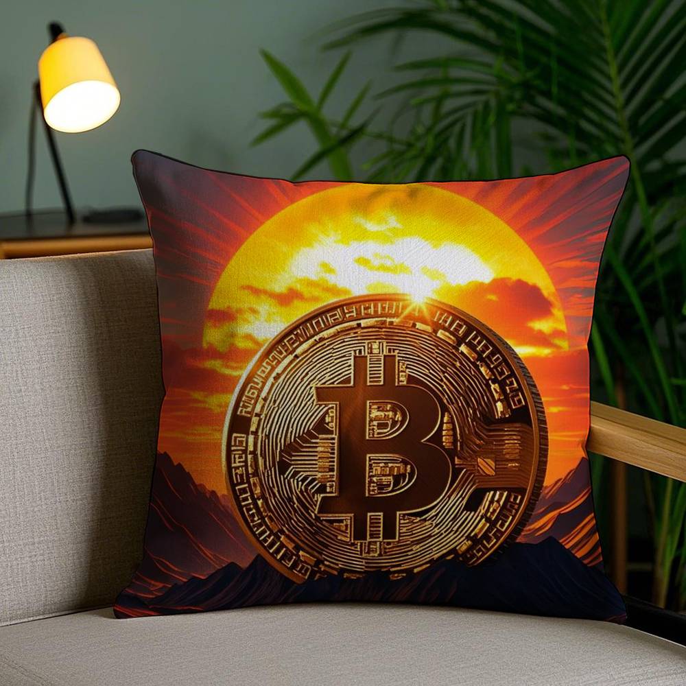 Bitcoin Cryptocurrency Btc Pillow Case Home Dorm Chair Back Short Plush Double-sided Printing Office Nap Time Cushion Cover