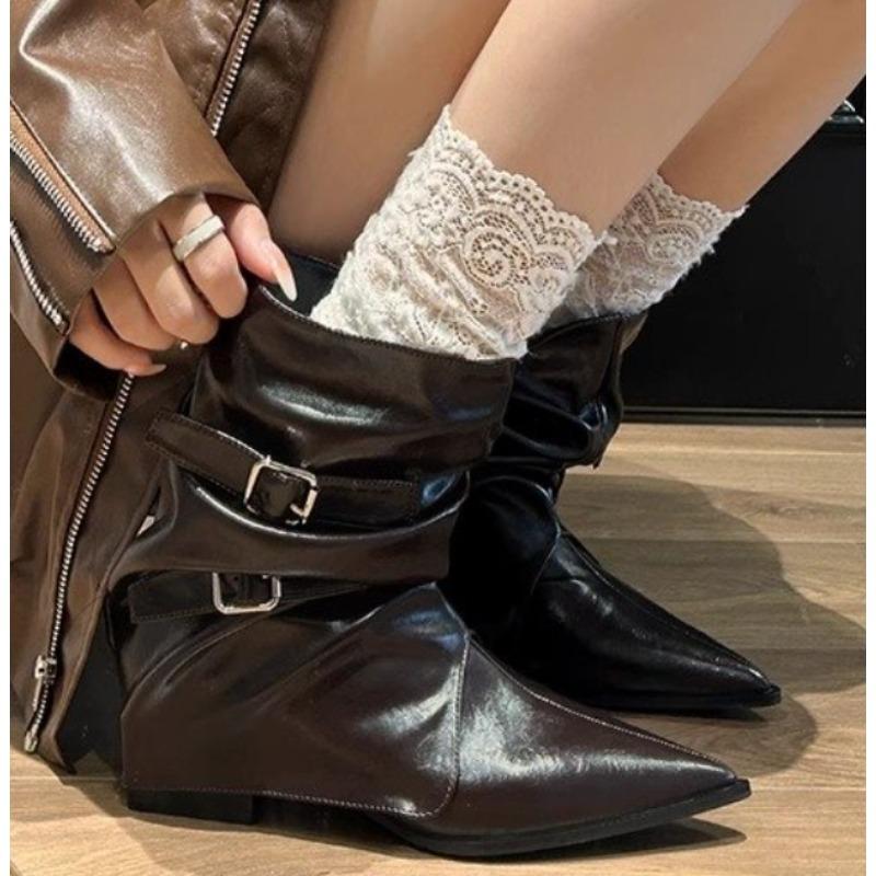 New Retro Style Women Knee High Boots Fashion Belt Buckle Shoes Autumn Winter Wedges Heel Women's Knight Long Boot Zapatos Mujer