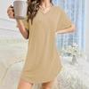 Women's pajamas dress Khaki short-sleeved V-neck casual dress