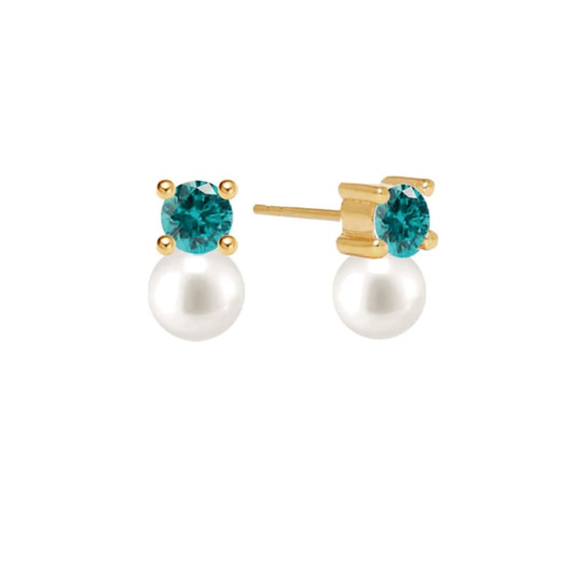 Vivicate 14k Color Cubic Pearl Stud Earrings_Aqua Blue